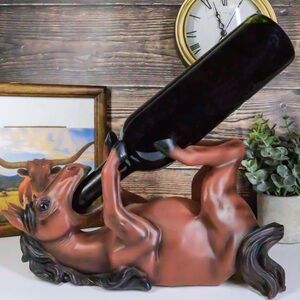 Ebros Gift Brown Chestnut Equestrian Stallion Horse Wine Bottle Holder Caddy
